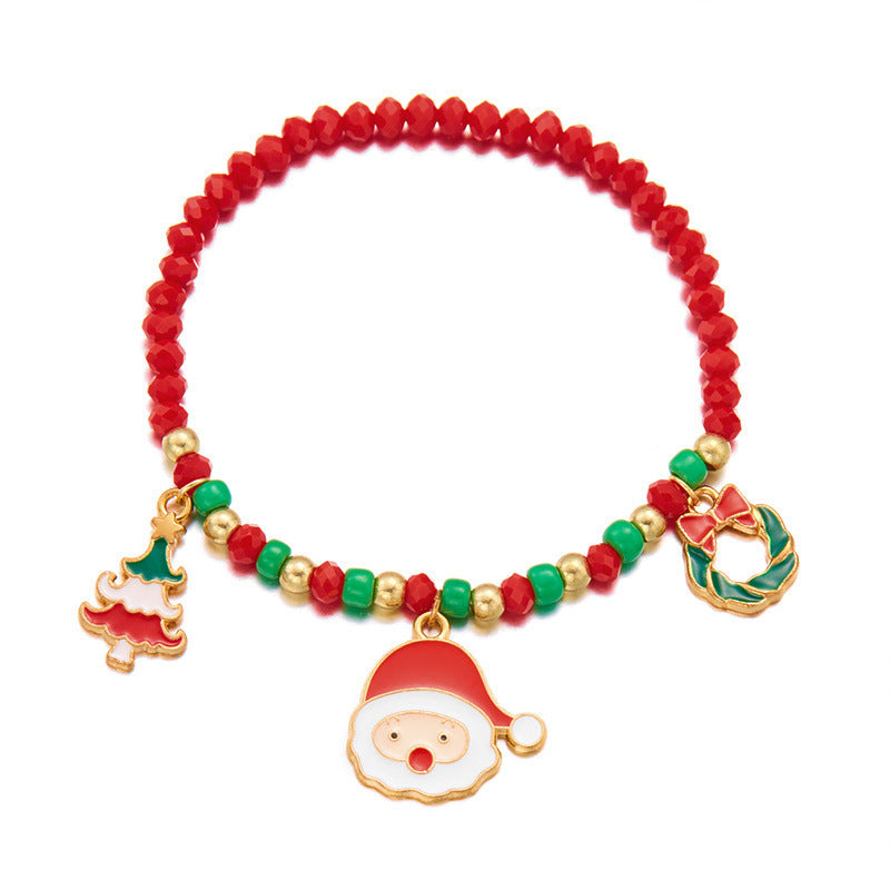 Wholesale Christmas  Christmas Tree Cane Pendant Rice Bead Bracelet